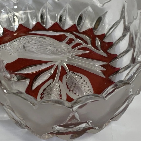 Hofbauer Byrd Red Clear Heart Crystal German Dish Embossed Trinket Jewelry Candy - Picture 4 of 5